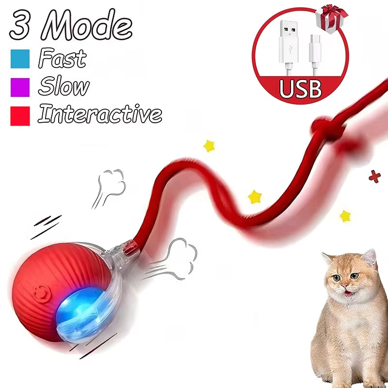 Cat Interactive Ball Toys Automatic Rolling Ball Faux Tail Rechargeable Smart Pet Electric Toy Dog Cat Training Imitate Mouse
