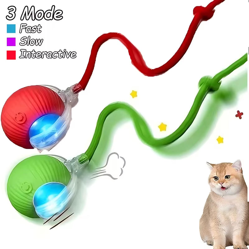 Cat Interactive Ball Toys Automatic Rolling Ball Faux Tail Rechargeable Smart Pet Electric Toy Dog Cat Training Imitate Mouse