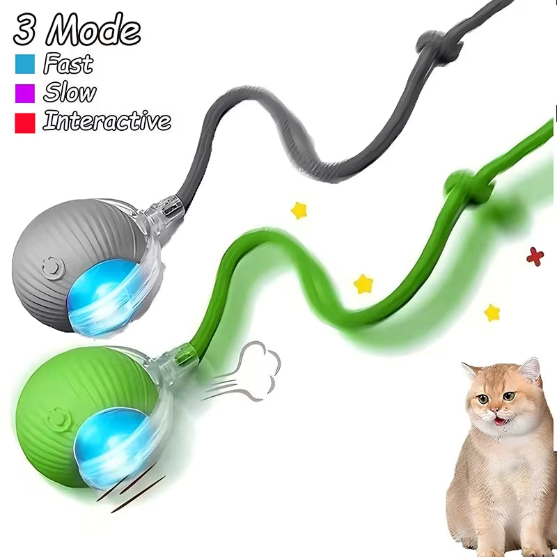 Cat Interactive Ball Toys Automatic Rolling Ball Faux Tail Rechargeable Smart Pet Electric Toy Dog Cat Training Imitate Mouse